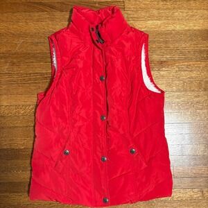 Green Tea Red‎ Puffer Vest Sherpa Lined Women's Medium Zip Snap Quilted Warm